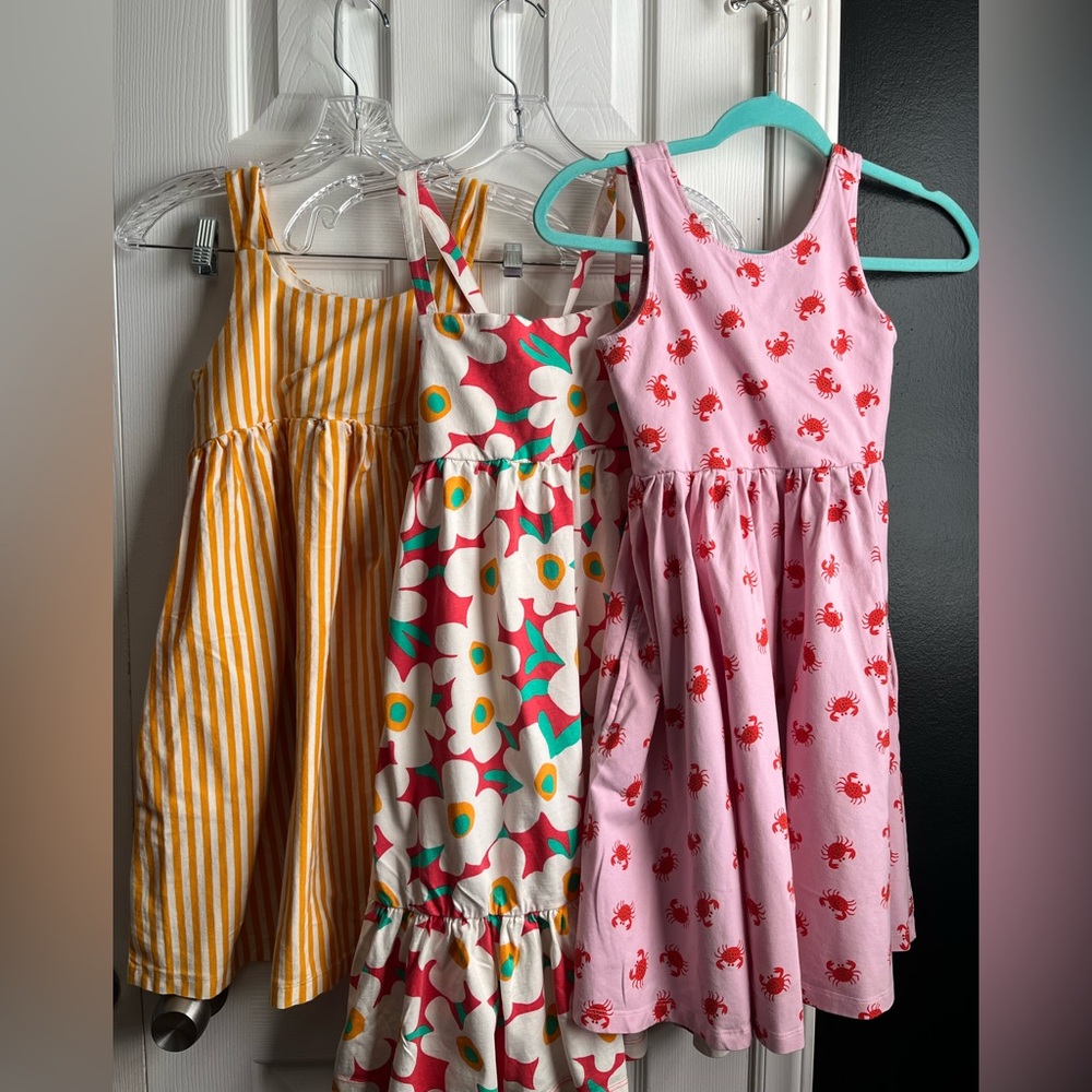 3 Hanna Andersson Girls Sleeveless Dresses Sz10 (140cm)Floral, Lobster, Stripe